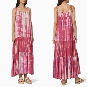 Natalie Martin Pink Tie Dye Maxi Dress Melanie Tie Strap S‎ Vacation Boho Travel